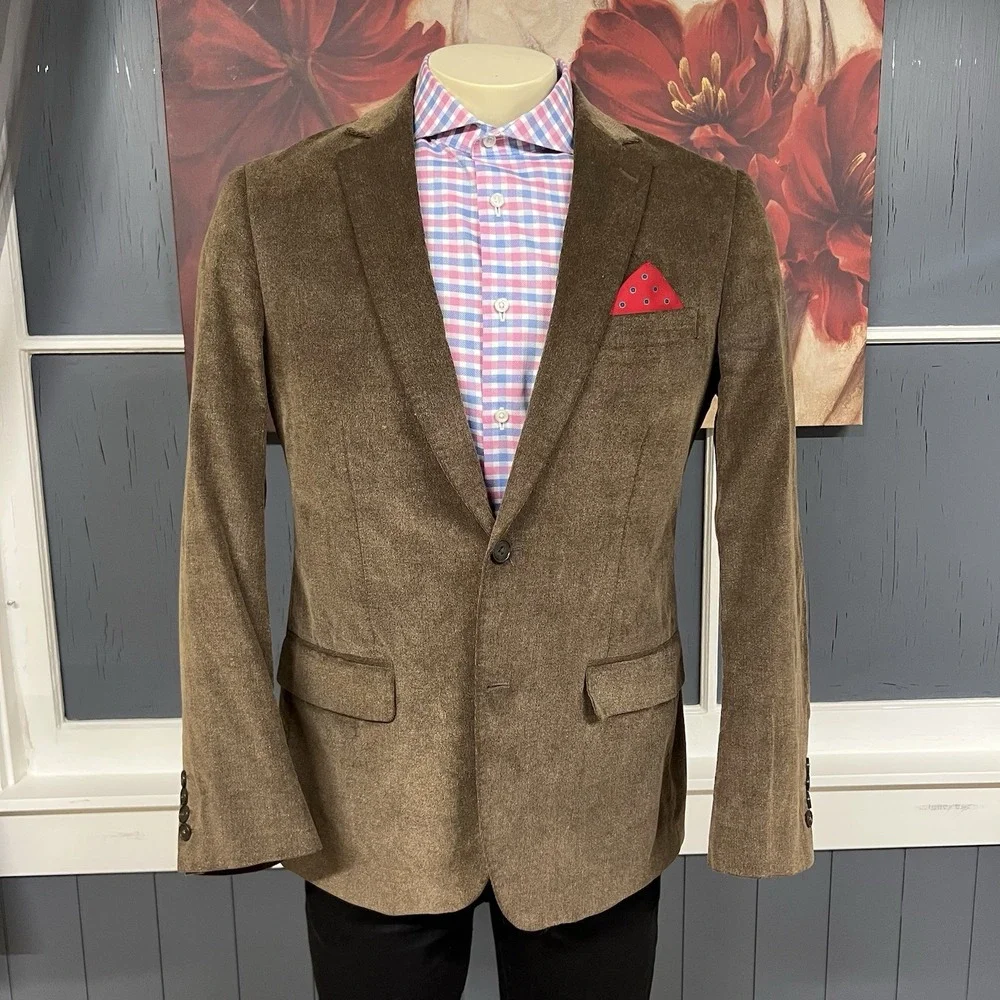 Stafford Corduroy Blazer Jacket Sport Coat Mens 40R Slim Fit Brown Cotton